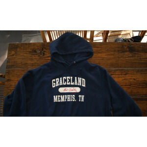 VTG Y2K Elvis Presley Official Graceland Memphis TN XL Blue Hoodie Sweatshirt